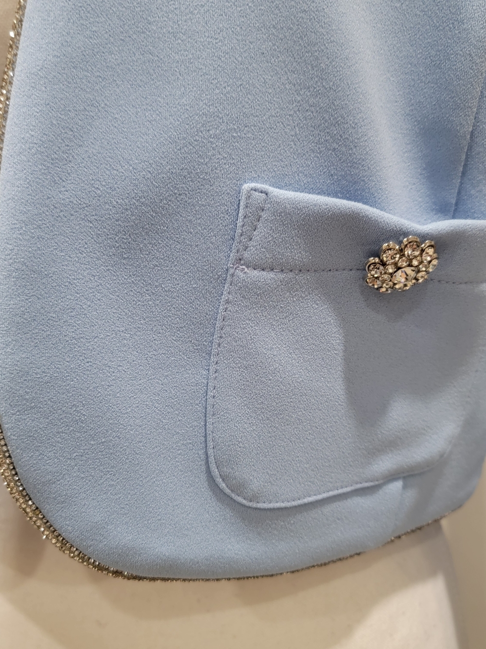Joseph Ribkoff Light Blue Cropped Open-Front Jacket with Silver Trim - Picture 3 of 7